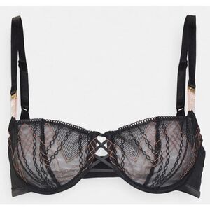 Chantelle NWT Women’s Memento Lace Unlined Demi Bra Black/Pink Lurex 34B